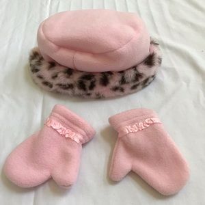 Pink Russian Style Baby Hat and Matching Mitts